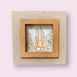 Framed watercolor Rabbit painting.  Original art. 4x4inches